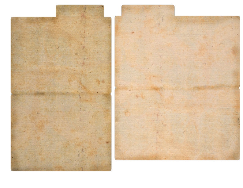 May include: Two brown paper folders with a tab on the top. The folders are open and the inside is visible.
