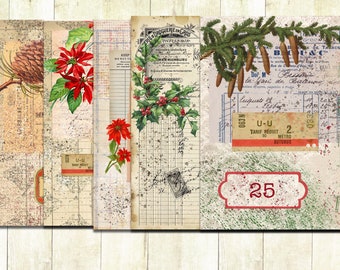 Vintage Shabby Christmas Collage papers, Vintage Christmas Junk Journal Papers, Digital Download, Christmas Scrapbook Printable papers.