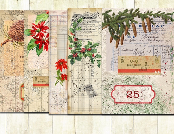 Vintage Shabby Christmas Collage papers, Vintage Christmas Junk Journal Papers, Digital Download, Christmas Scrapbook Printable papers.