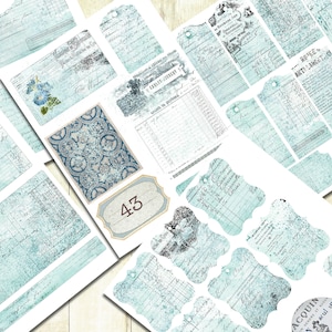 Vintage Blue Junk Journal Tags, Digital Download, Shabby Blue Ephemera, Printable Tags, Journal Kit, Blue Scrapbook Kit, Printable Paper Kit