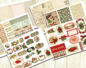 Rotolo di frammenti di Natale vintage, download digitale, kit per diario di Natale vintage, elementi per album.