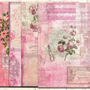 Pink  A5 Romantic Journal Papers, Pink Flowers, Journal Papers, Digital, Collage Printable.