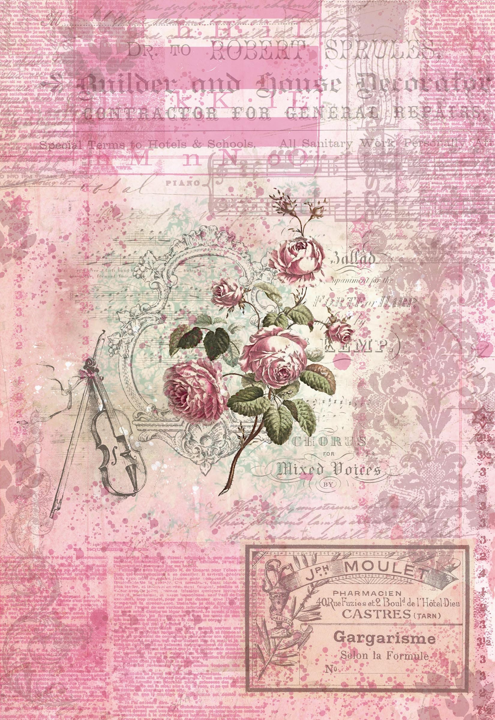 Pink A5 Romantic Journal Papers, Pink Flowers, Journal Papers