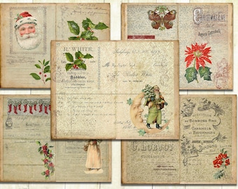Vintage Christmas Journal Pages, Double Pages, Christmas Collage Papers, Digital Download.