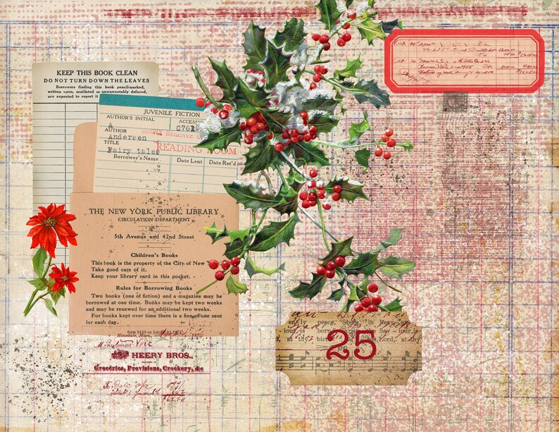 Vintage Shabby Christmas Collage papers, Vintage Christmas Junk Journal Papers, Digital Download, Christmas Scrapbook Printable papers. image 9