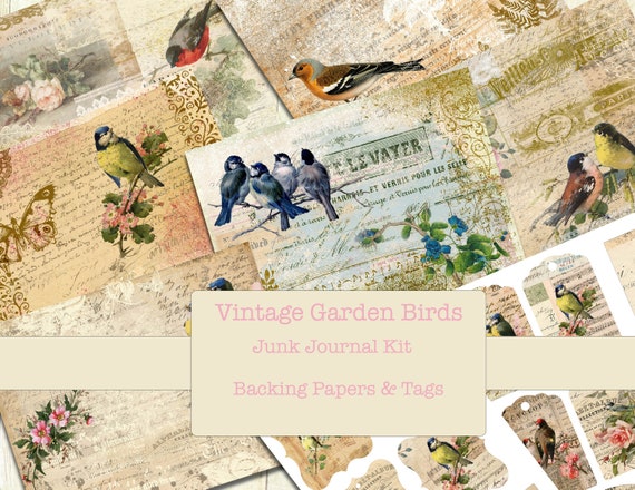 Junk Journal Kit Scrapbook Green Vintage Garden Ephemera Book cards tags  postage