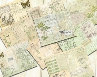 Green Spring Junk Journal Papers, Digital Download, Printable Journal Papers, Flower Journal,Butterfly  Papers, Ephemera Collage.