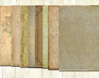 Alte Buchseiten, Vintage Buchpapiere, druckbare Buchpapiere, Endpapiere, Junk Journal Papiere, Scrapbook Papiere, Braunes und Grünes Vintage Papier