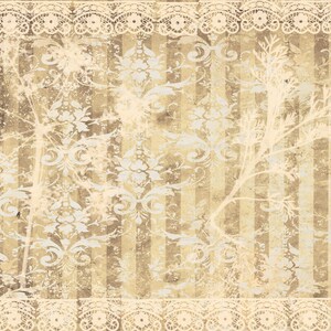 May include: A vintage-style background with a delicate lace border, a faded floral pattern, and a striped texture. The background is in shades of beige and cream.