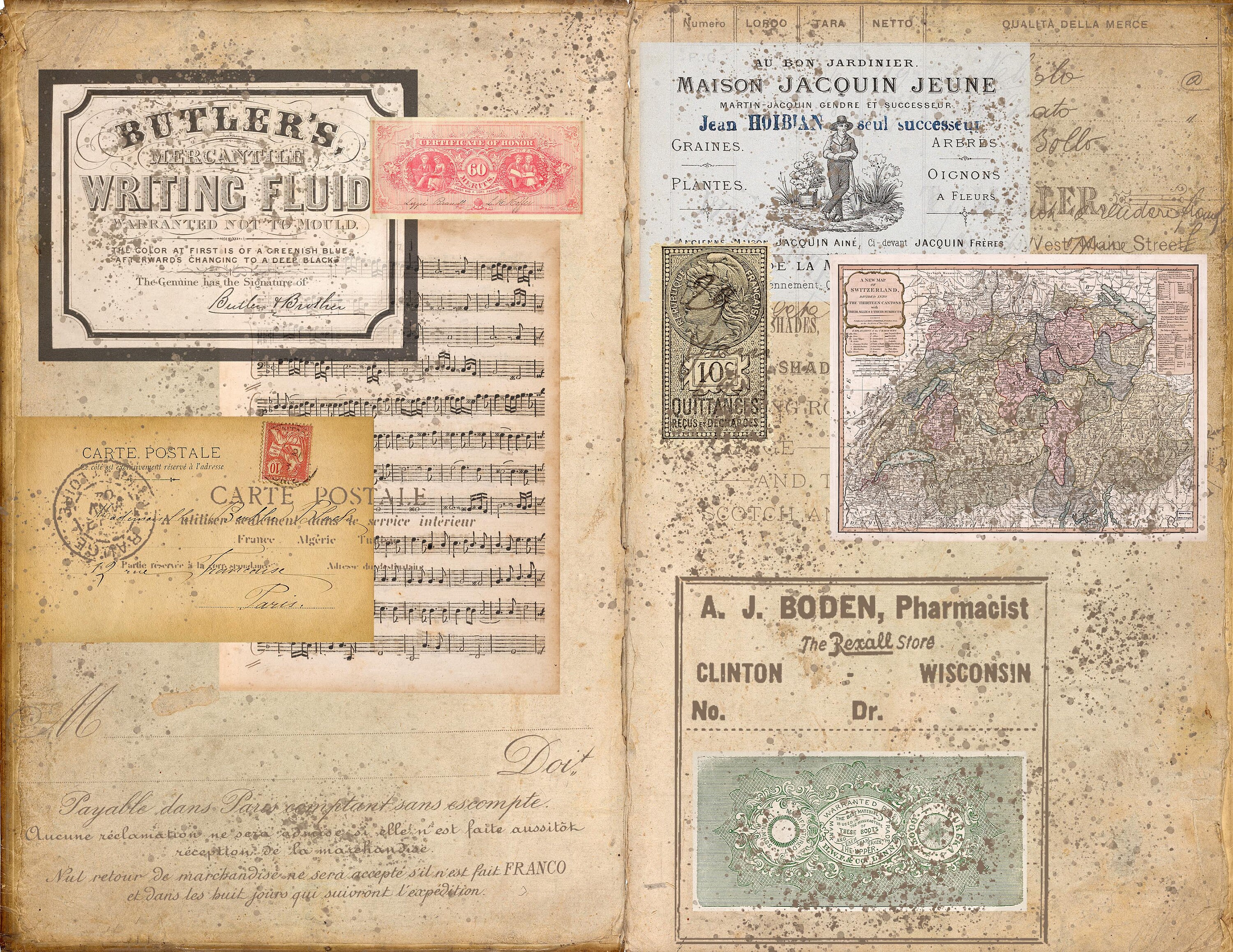 Junk Journal Printable Papers, Vintage Ephemera Collage, Double Pages ...