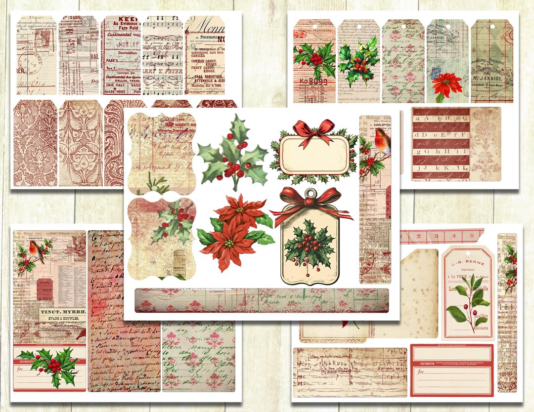 Vintage Christmas Tags Kit, Junk Journal Kit, Digital Download. - Etsy