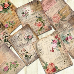 Antike Rosen druckbare Papiere, Rosen Tags, digitaler Download, Vintage Rosen Papiere und Ephemera.