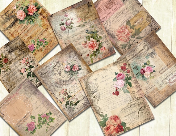 Antique Roses Printable Papers, Rose Tags, Digital Download, Vintage Roses Papers and Ephemera.