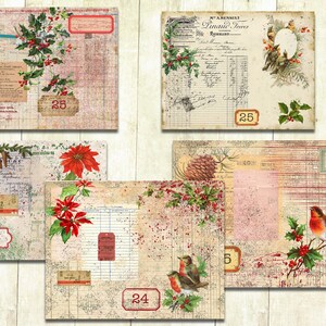 Vintage Shabby Christmas Collage papers, Vintage Christmas Junk Journal Papers, Digital Download, Christmas Scrapbook Printable papers. image 2