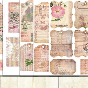 Pink Grunge Floral Ephemera, étiquettes imprimables, kit de journal imprimable, vintage, étiquettes minables, étiquettes et éphémères.