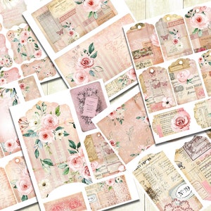 Pink Roses Junk Journal Kit, Digital Download, Summer Song Journal Printable papers, Rose Scrapbook Papers, Shabby Rose Papers, Journaling.