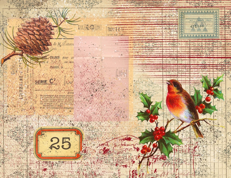 Vintage Shabby Christmas Collage papers, Vintage Christmas Junk Journal Papers, Digital Download, Christmas Scrapbook Printable papers. image 7
