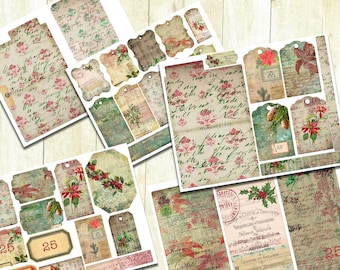 Vintage Christmas Printable Ephemera, Junk Journal Kit, Digital Tags and Ephemera Steampunk,  Vintage Christmas Ephemera, Christmas Tags.