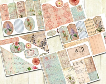 Spring Flowers Junk Journal Elements, Digital Download.