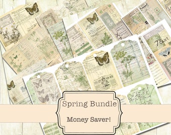 Spring Journal Papers Bundle, Green Spring Journal Papers, Tags, Journaling Cards and Ephemera, Digital Download.