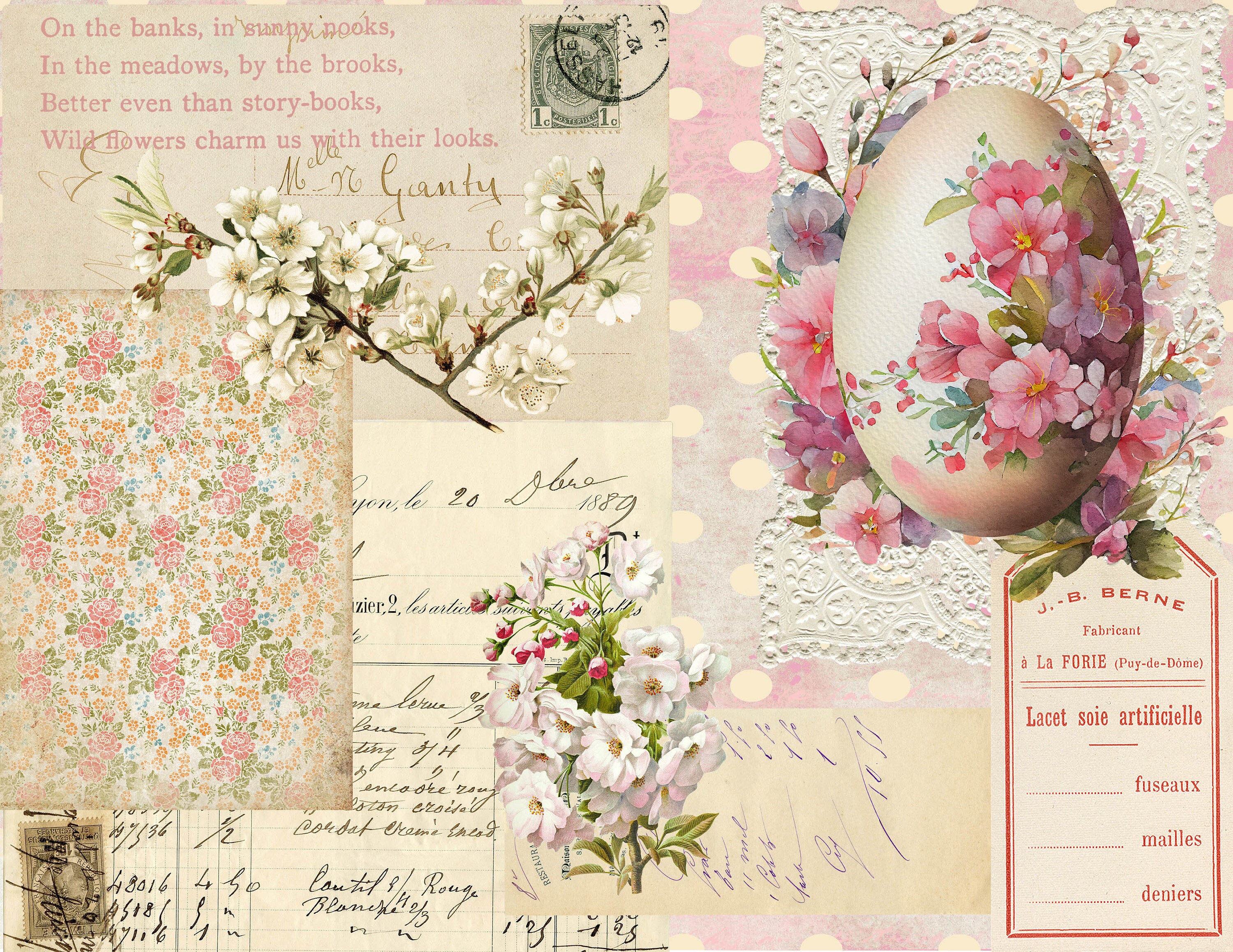 Spring Blossom Papers, Junk Journal Printable Papers, Easter Journal ...