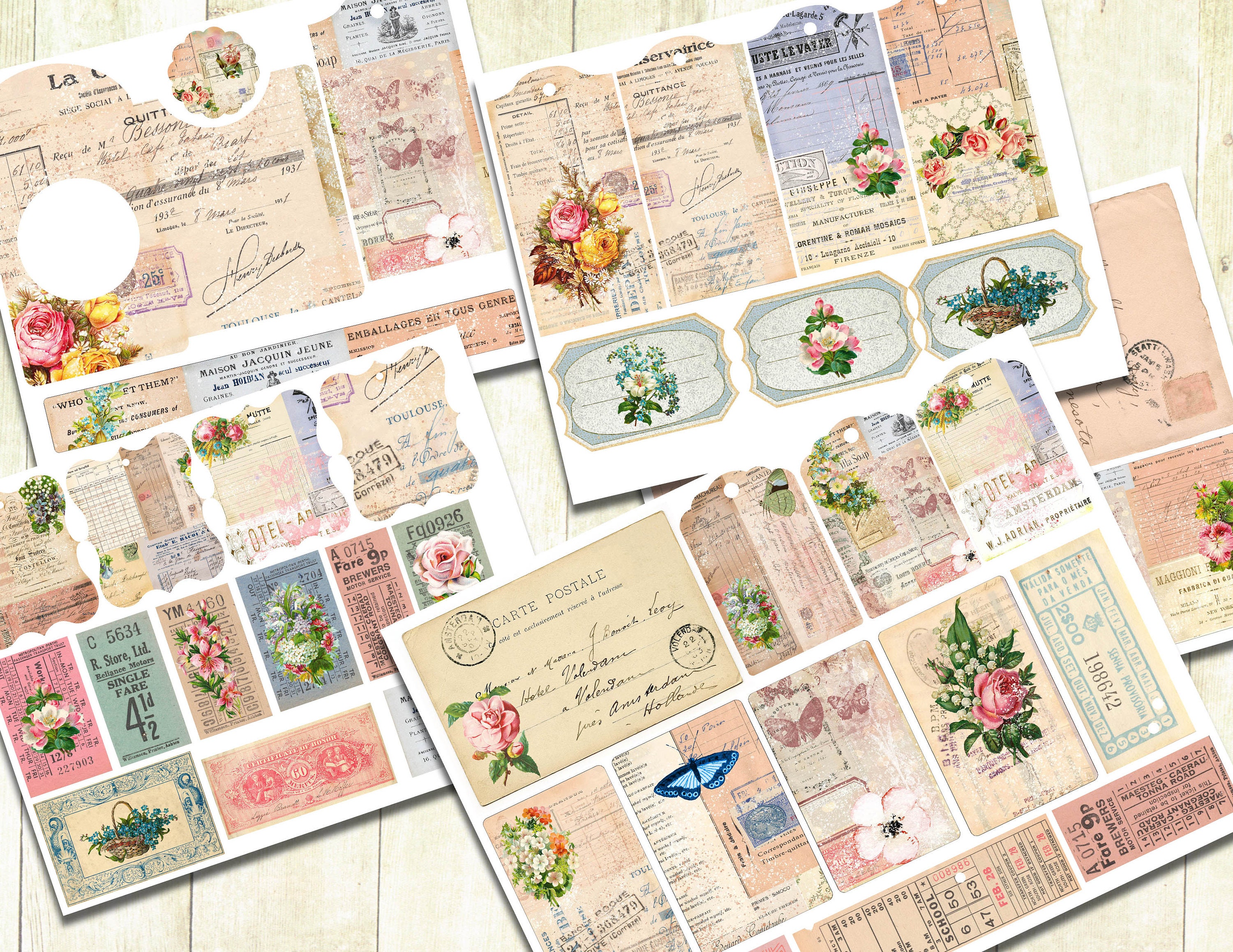 Vintage Flowers Junk Journal Kit, Printable Tags and Ephemera, Flower Journal Tags, Digital Download, Shabby Journal Kit, Vintage Flowers. - Etsy Vintage Flowers Junk Journal Kit, Printable Tags and Ephemera, Flower Journal Tags, Digital Download, Shabby Journal Kit, Vintage Flowers. - Etsy
