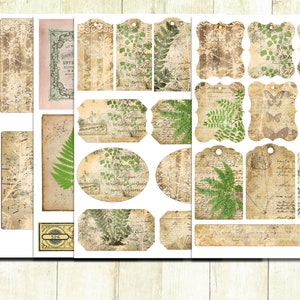 Kit de journal botanique indésirable, fougères vintage, papiers végétaux imprimables, journal végétal, étiquettes imprimables, téléchargement numérique.