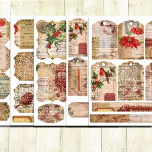 Vintage Weihnachtscollage Ephemera Tags und Labels, Weihnachts Junk Journal Verzierungen, Vintage Tags und Labels, Weihnachts Tags und Label