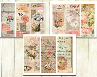 Vintage Pink Valentine Junk Journal Cards, Journaling Cards, Digital Download.