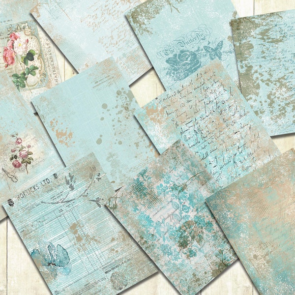 Shabby Aqua Papiere, Digitaler Download, Aqua Grungy Papiere, Junk Journal Papiere, Aqua Scrapbook Papiere, Printable Papers, Blaue Journal Papiere.