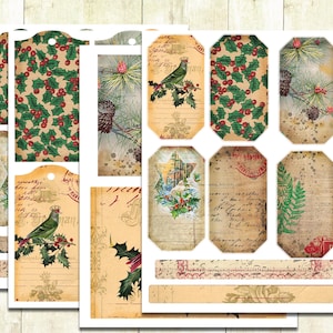 Digital Download Vintage Christmas Junk Journal Embellishments, Vintage Christmas Scrapbook Elements, Vintage Christmas Tags and Labels.