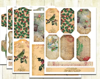 Digital Download Vintage Christmas Junk Journal Embellishments, Vintage Christmas Scrapbook Elements, Vintage Christmas Tags and Labels.