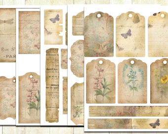 Sepia Nature Junk Journal Tags and Labels, Printable Tags, Digital Download, Vintage Nature Journal Elements, Junk Journal Kit, Scrapbooking