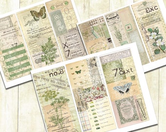 Spring  Butterfly Journal Cards, Plants and Flowers Junk Journal Cards, Collage Cards, Shabby Vintage Ephemera Spring Journaling Cards.