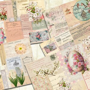 Papiers fleurs de printemps, papiers imprimables du journal indésirable, journal de Pâques, fleurs de printemps, téléchargement numérique.