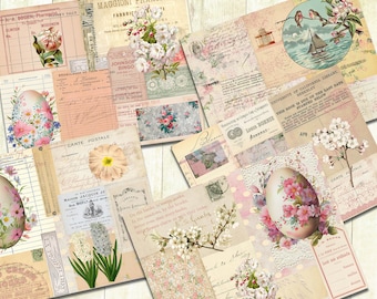 Spring Blossom Papers, Junk Journal Printable Papers, Easter Journal, Spring Flowers, Digital Download.