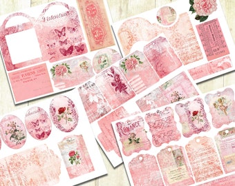 Vintage Valentine Journal Kit, Pink Journal Printables, Digital Download, Printable Valentine Tags and Ephemera.