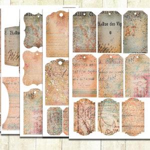 Printable Journal Tags, Vintage Ephemera, Shabby Journal Kit, Labels, Tags, French, Sepia Ephemera, Digital.