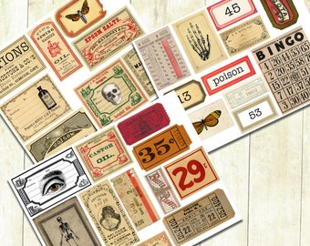 Halloween Ephemera Labels, Printable  Vintage Labels, Vintage Halloween Labels, Junk Journal Elements, Scrapbook Elements, Journaling Label.