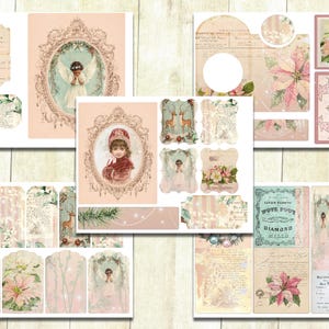 Vintage Pink Christmas Junk Journal Kit, Digital Download.