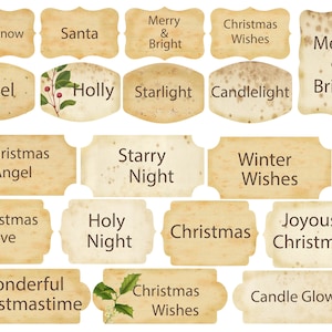 Christmas Word Tags, Holiday Words, Digital Printable, Junk Journal Words, Christmas Journal Tags.