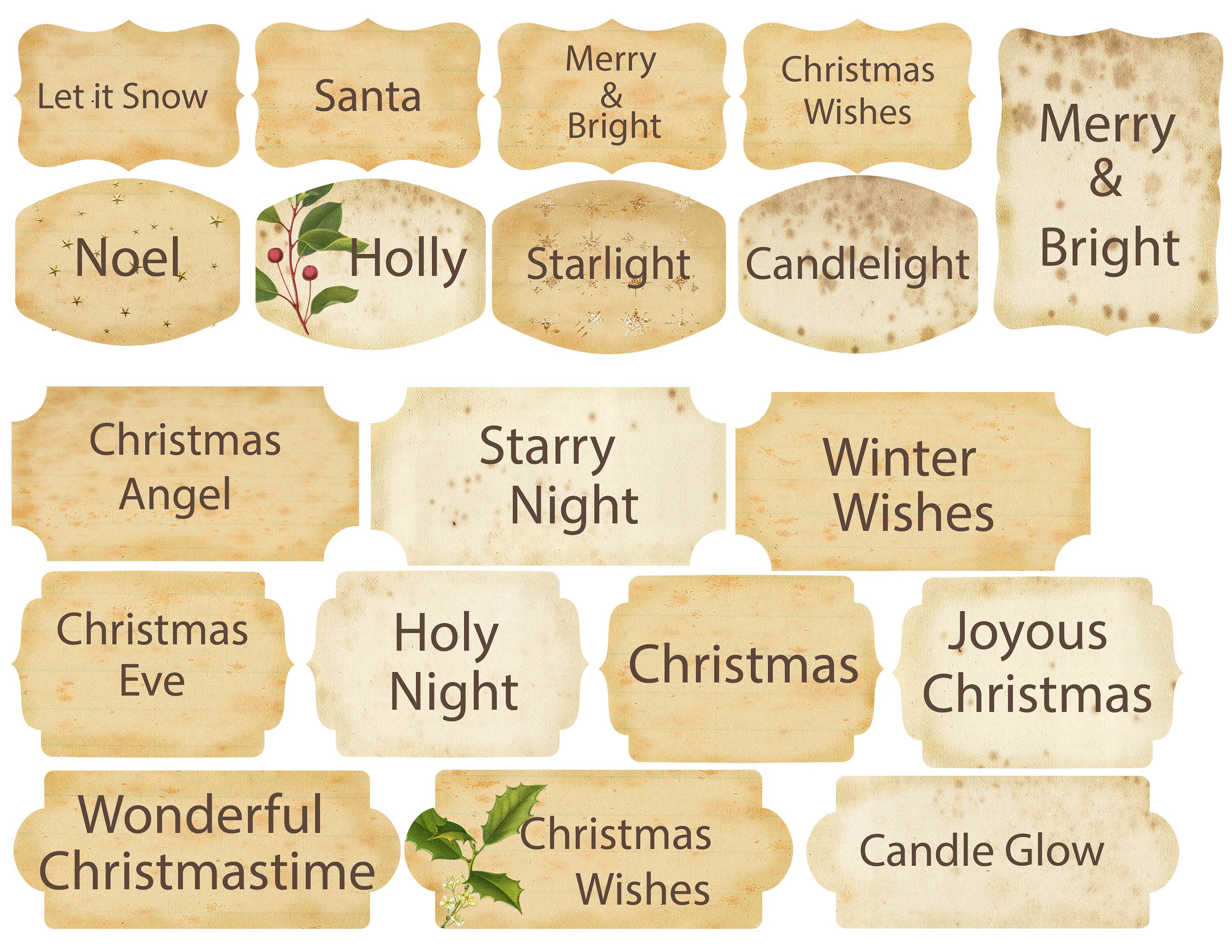 Christmas Word Tags Holiday Words Digital Printable Junk Journal