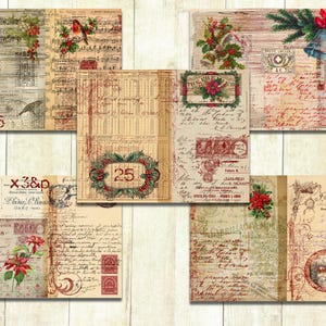 Vintage Christmas Collage Papers, Christmas Journal Printables.