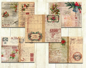Vintage Christmas Collage Papers, Christmas Journal Printables.