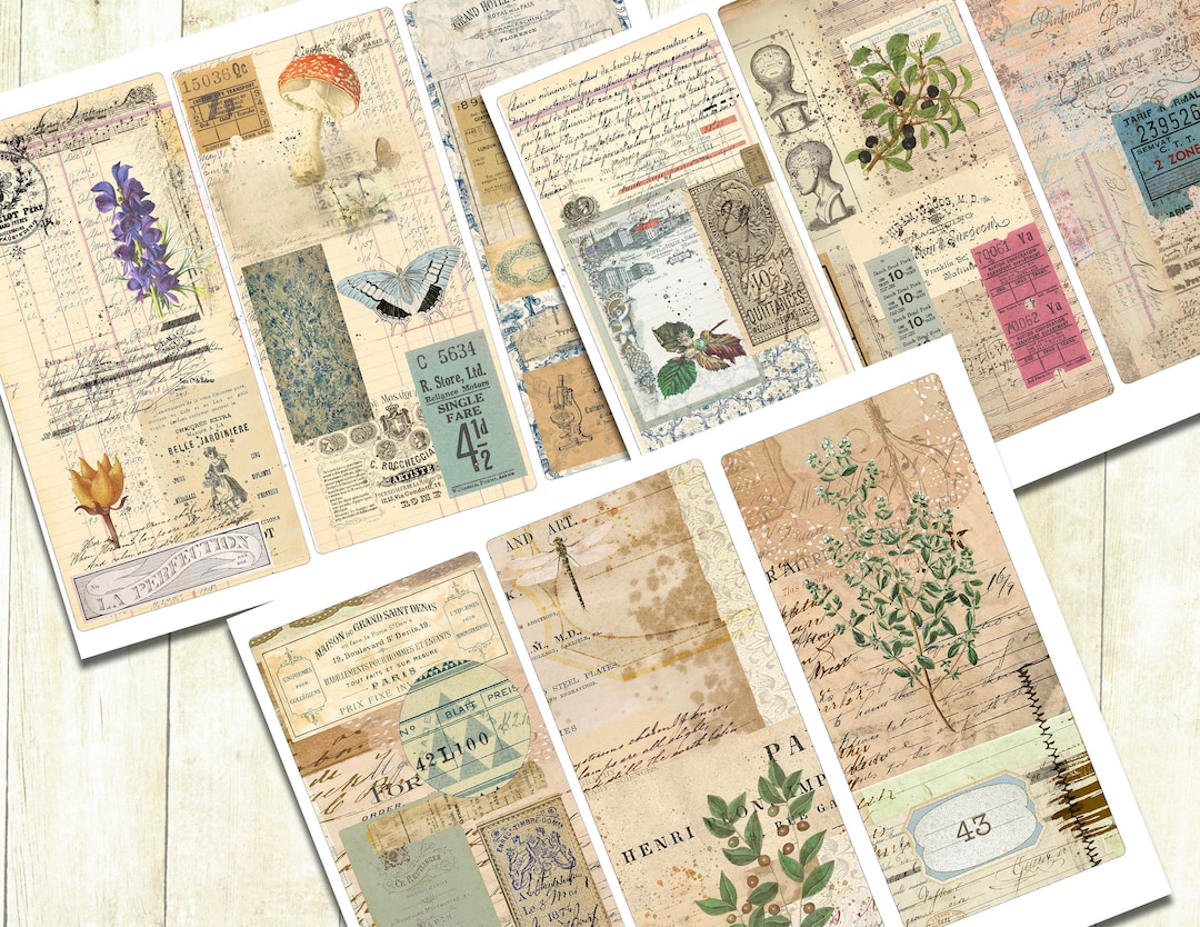 Vintage Ephemera Junk Journal Cards, Printable Journaling Cards, Nature ...