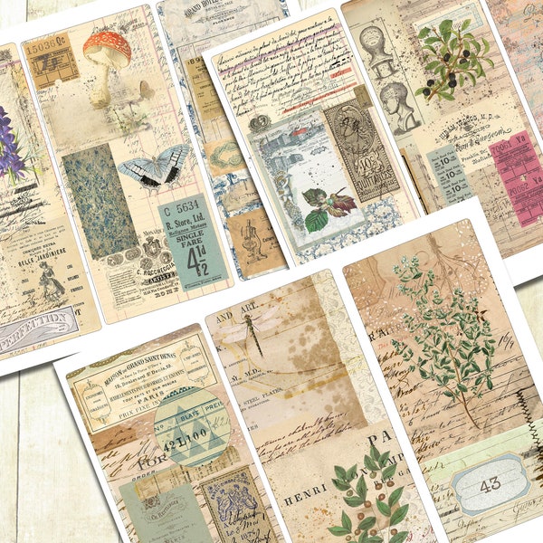 Vintage Ephemera Junk Journal Cards, Printable Journaling Cards, Nature Journal Cards, Ephemera printables, Digital Download.