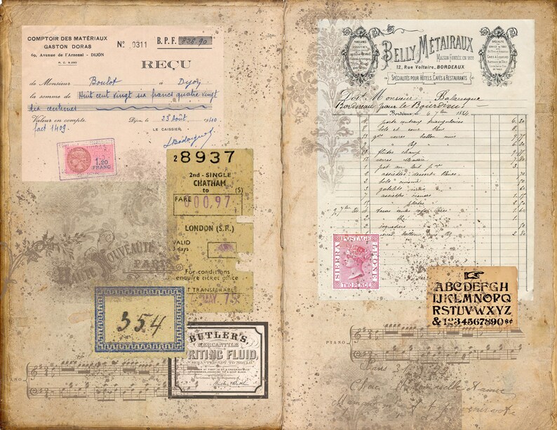 Junk Journal Printable Papers, Vintage Ephemera Collage, Double Pages ...