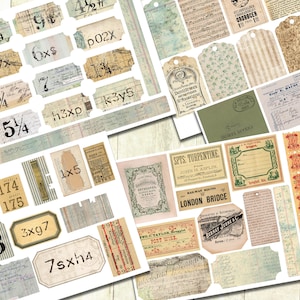 Vintage Journal Tickets, Scraps and Ephemera, Printable Tags and Labels, Vintage Ephemera,  Stationery,Junk Journal Kit, Digital Download.