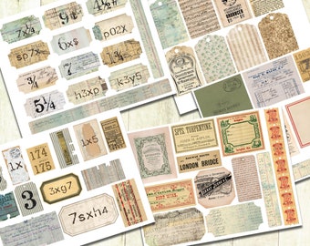Vintage Journal Tickets, Scraps and Ephemera, Printable Tags and Labels, Vintage Ephemera,  Stationery,Junk Journal Kit, Digital Download.