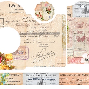 Skräpjournalskit med vintageblommor, utskrivbara etiketter och efemera, etiketter med blomsterjournal, digital nedladdning, shabby journal-kit, vintageblommor. bild 6